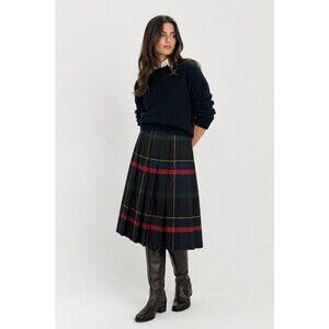 Vintage C.S. Petites by Copley Square Plaid Pleated Midi Skirt Made in USA Wool